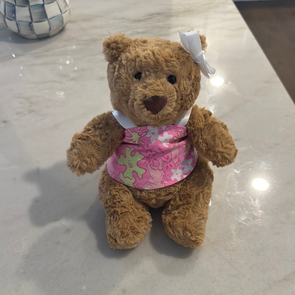 Jellycat Tiny Bartholomew Bear in custom Lilly Pulitzer dress and bow